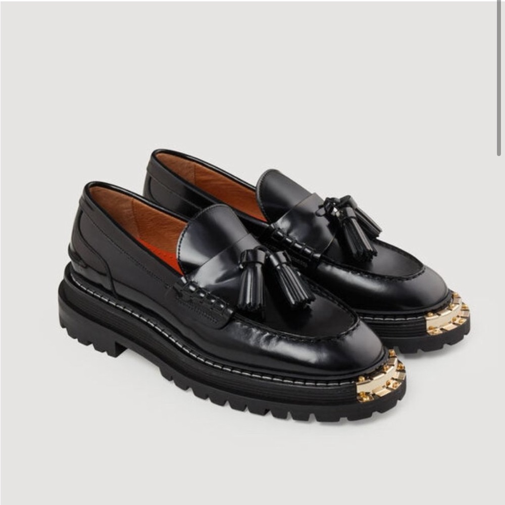 Size 38 nearly new Sandro thick-soled leather loafers